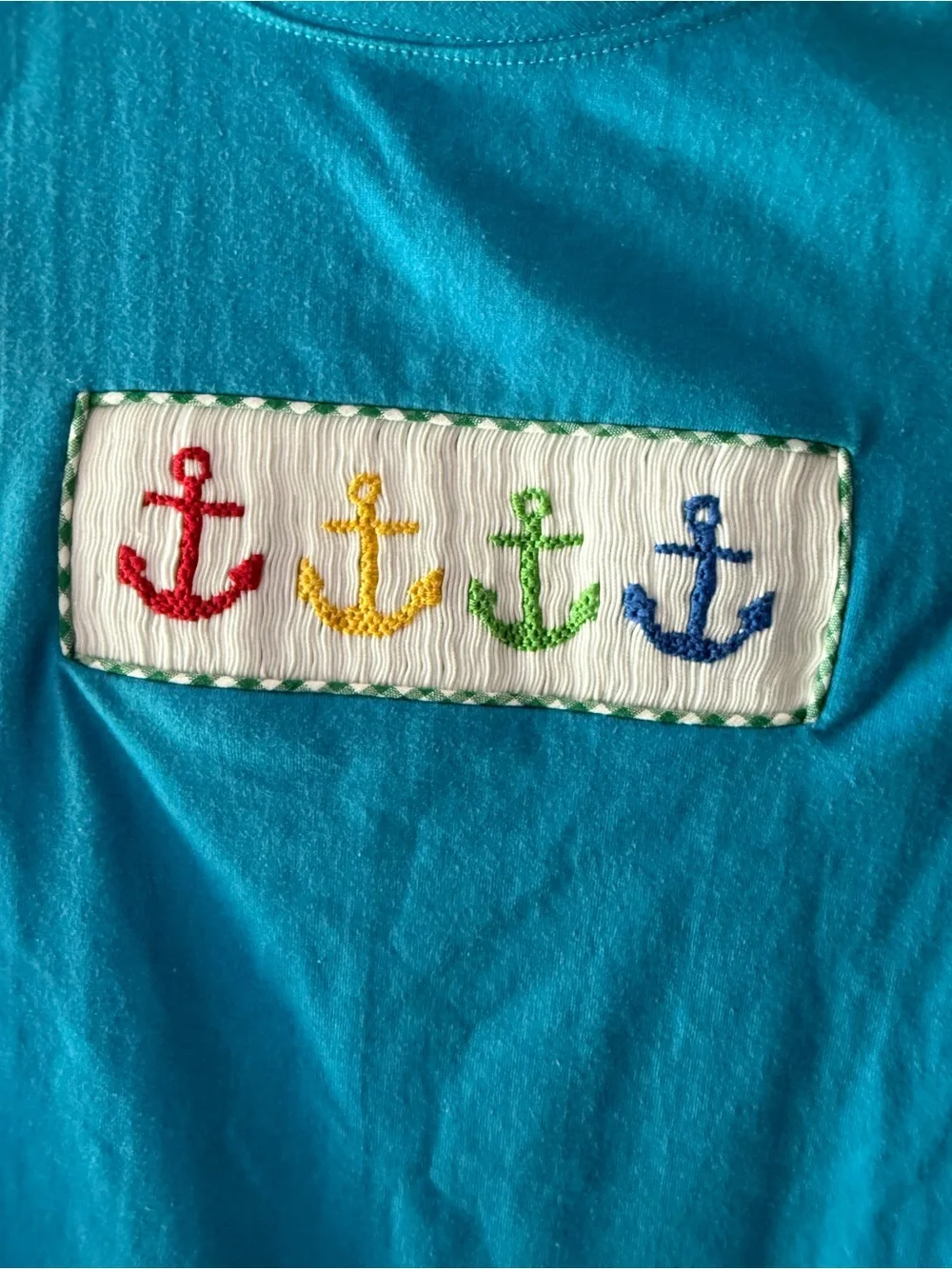 Busy Bees Smocked Kids' Turquoise Anchor Tee